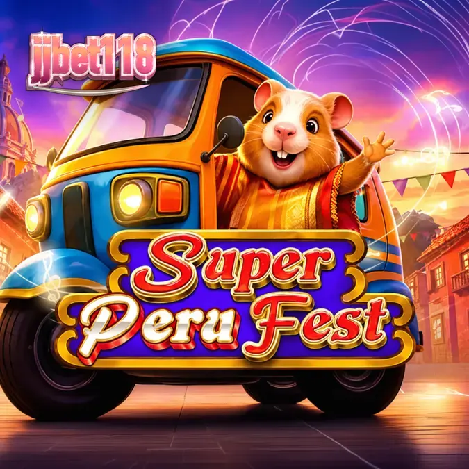 Tampilan visual slot Super Peru Fest dengan latar belakang festival jalanan yang meriah